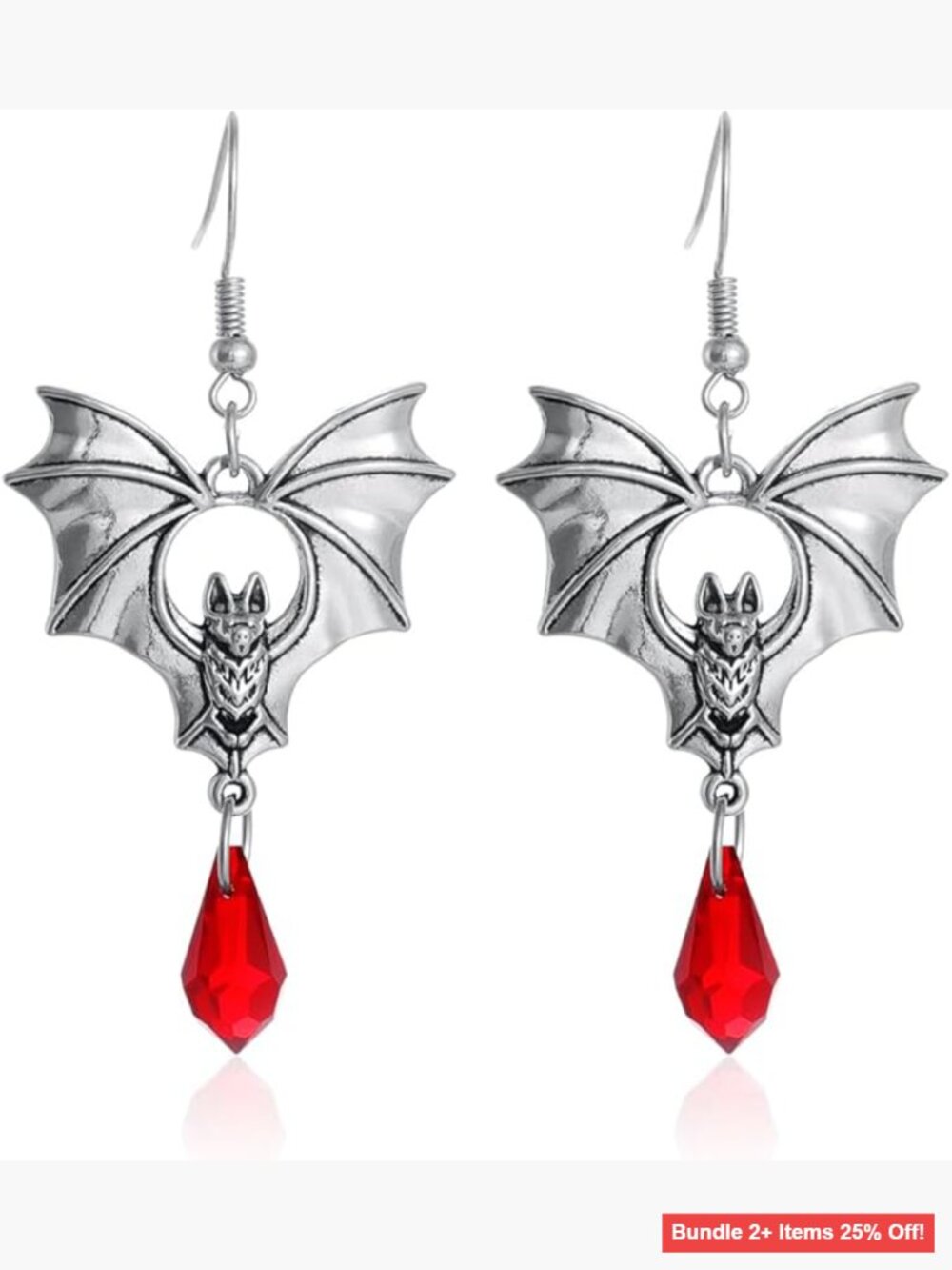 Hypoallergenic Crystal Dangle Drop Earrings Gothic Bat Punk Vampire Style